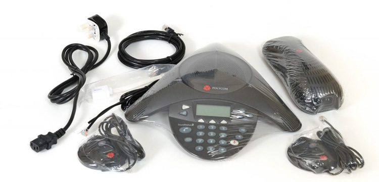 همراه با سیم های اتصالات Polycom Soundstation 2 conference phone 